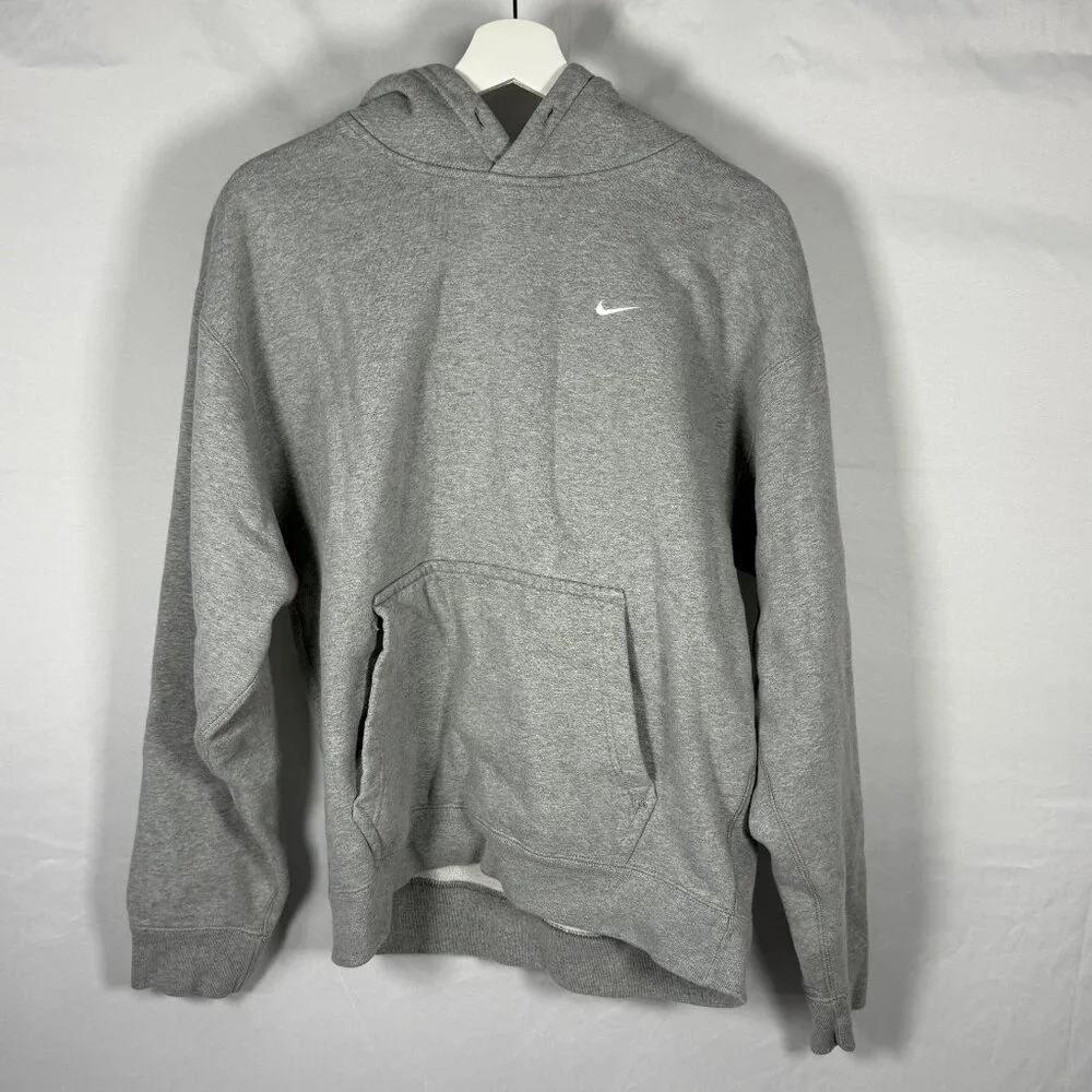 Nike Gray Pullover Hoodie Sweatshirt Mens Small Hooded Logo Missing Drawstring